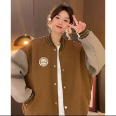 批发新款撞色拼接美式复古棒球服加绒外套女时尚over size<b class='q'>卫衣</b>开衫
