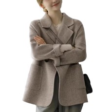 批发春秋季新款时尚<b class='q'>高档</b>加厚人字纹呢大衣女休闲厚款高端外套潮