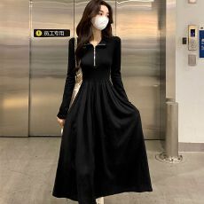 批发小众气质高级感<b class='q'>长袖</b>连衣裙2026春显瘦黑色a字裙冬天配大衣<b class='q'>打底裙</b>