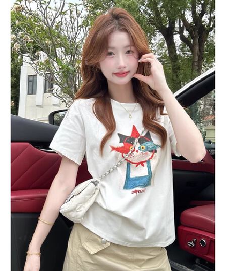 순면 40 순면 220 그램 92 면 8 암모니아 Lun 긍정적 인 어깨 반팔 티셔츠 여성 프린트