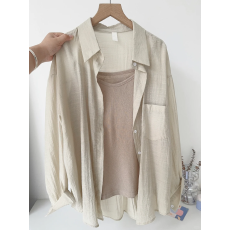 批发柳叶雏85人棉15锦法式长袖<b class='q'>衬衫</b>女2026秋春夏薄款<b class='q'>衬衣</b>开衫外单爆