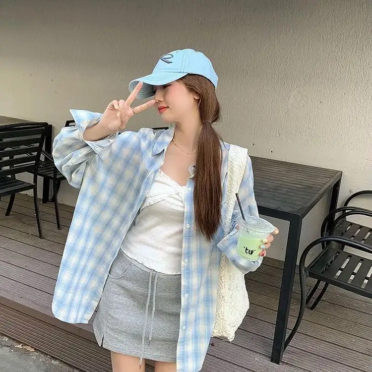 체크 무늬 후드 가디건 상세 이미지 1