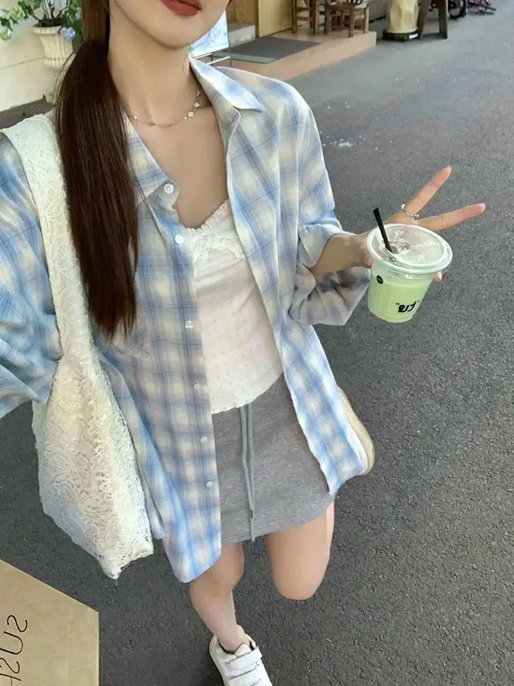 체크 무늬 후드 가디건 상세 이미지 3