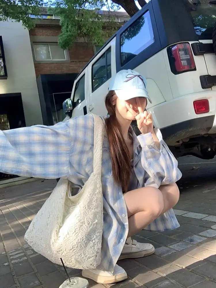 체크 무늬 후드 가디건 상세 이미지 5