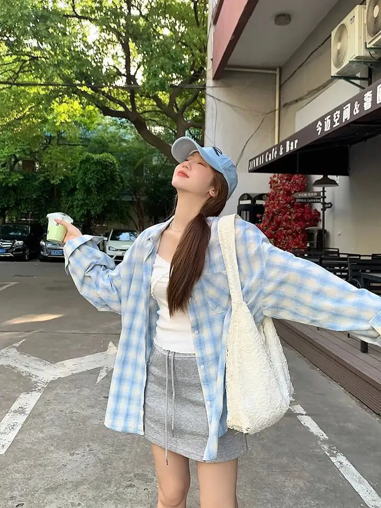 체크 무늬 후드 가디건 상세 이미지 6