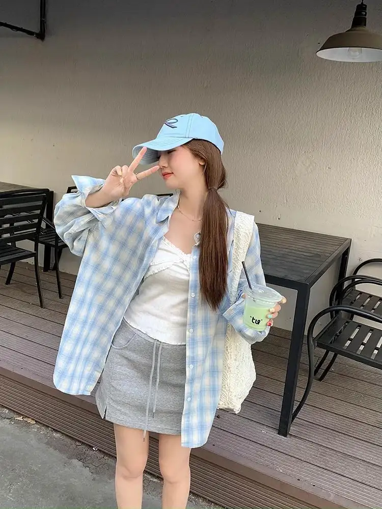 체크 무늬 후드 가디건 상세 이미지 8