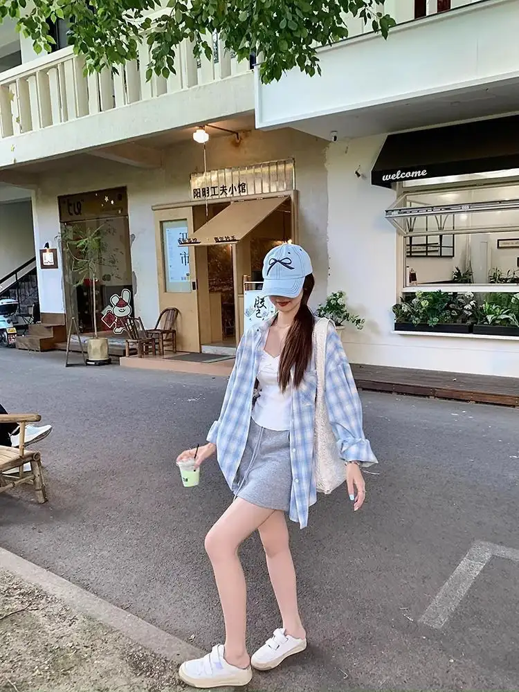 체크 무늬 후드 가디건 상세 이미지 9