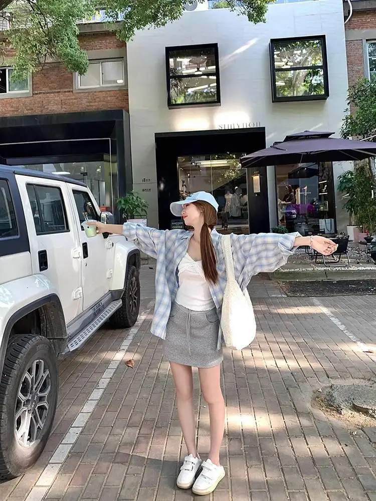 체크 무늬 후드 가디건 상세 이미지 13
