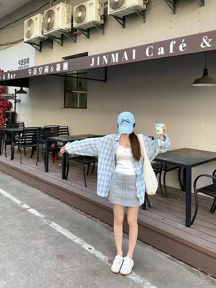 체크 무늬 후드 가디건 상세 이미지 15