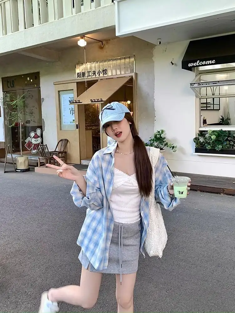 체크 무늬 후드 가디건 상세 이미지 17