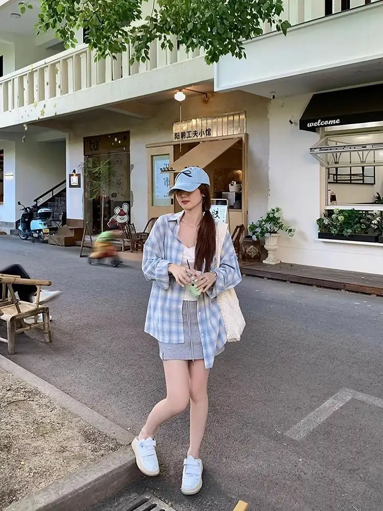 체크 무늬 후드 가디건 상세 이미지 18