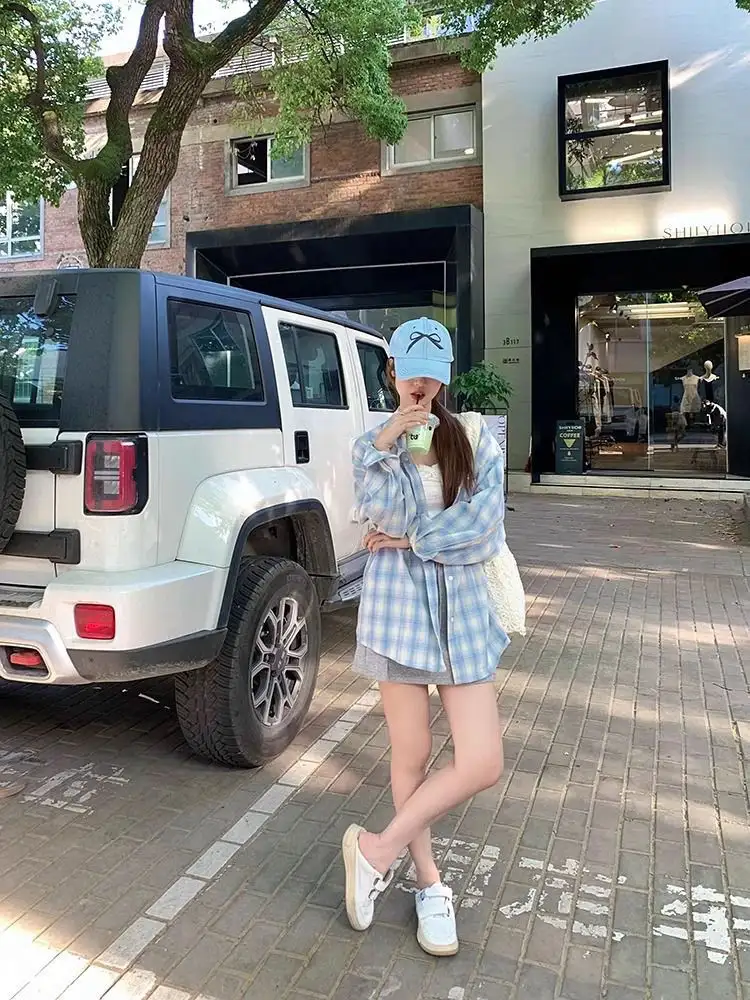 체크 무늬 후드 가디건 상세 이미지 21