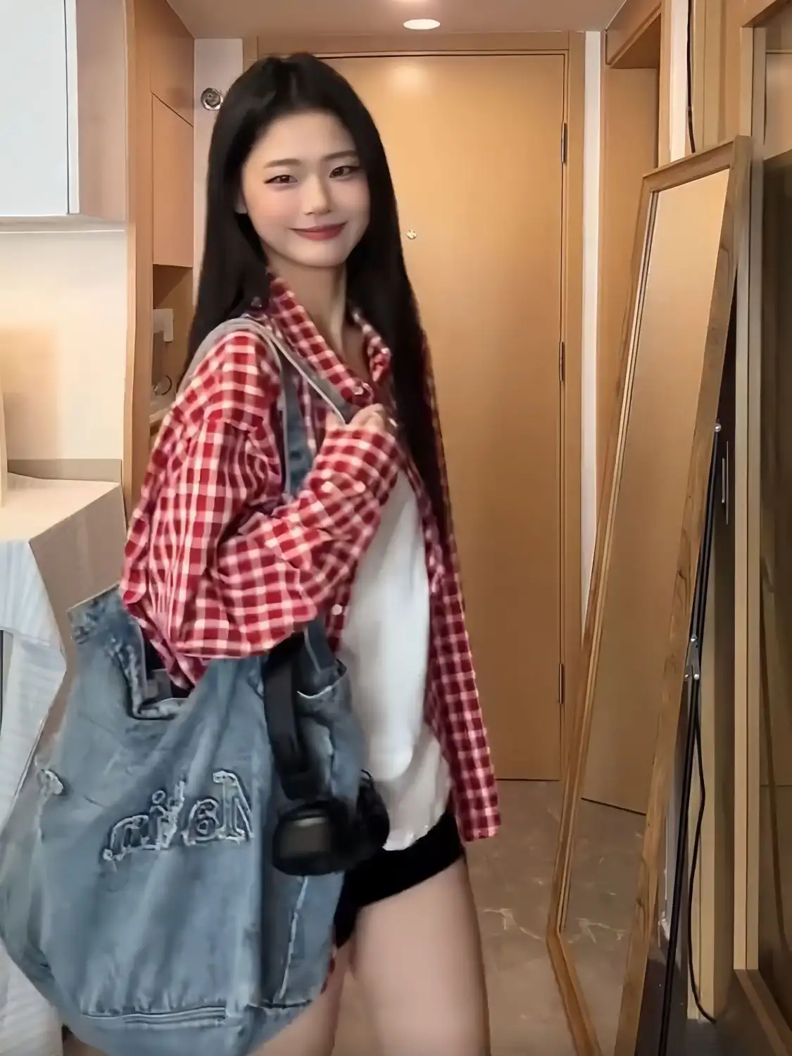 레트로 체크 셔츠 아우터 상세 이미지 3
