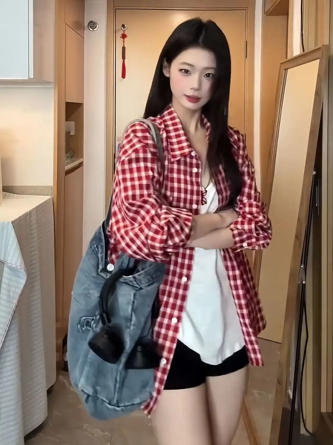 레트로 체크 셔츠 아우터 상세 이미지 4