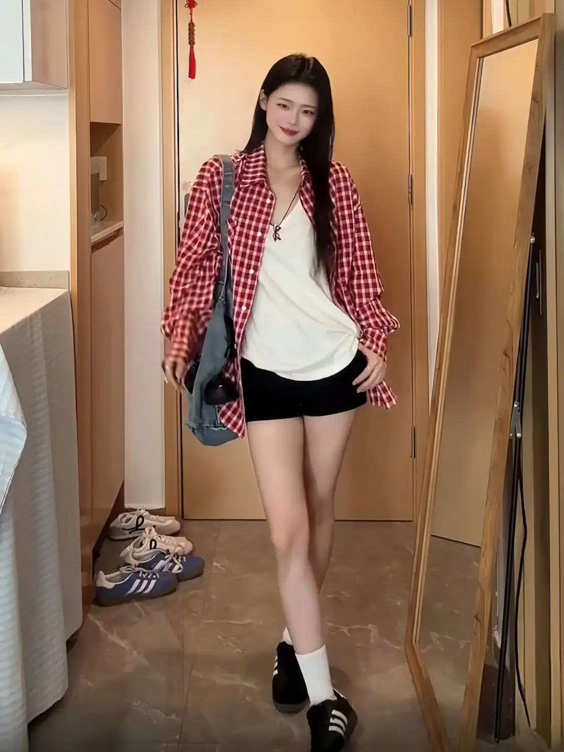 레트로 체크 셔츠 아우터 상세 이미지 7