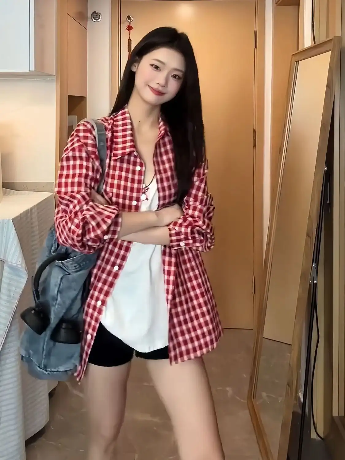 레트로 체크 셔츠 아우터 상세 이미지 10