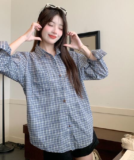 실사 작은 대중 한 부서 체크무늬 여성 셔츠 봄 여름 다용도 루즈핏 느긋한 바람 맨위 외부 가져 가라. 체크무늬 셔츠 재킷