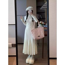 批发法式拼接蕾丝拼接半高领<b class='q'>连衣</b>裙春秋气质配大衣内搭打底鱼尾长裙子