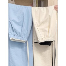 批发原版质量<b class='q'>大码</b>撞色冰丝阔腿裤女夏季薄款肌理感直筒休闲裤<b class='q'>外贸</b>爆款