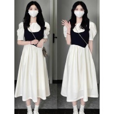 批发法式白色假两件连衣裙女夏季2026<b class='q'>新款</b>设计感小众长款泡泡袖初恋裙