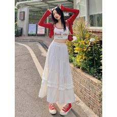 批发白色荷叶边半身裙女春夏秋2026<b class='q'>新款</b>高腰显瘦中长a字芭蕾风蛋糕裙