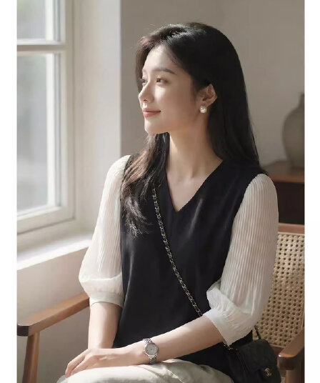 여름 쉬폰 셔츠 여성 의류 여름 드레스 2026 년 새로운 7부 소매 패션 작은 셔츠 반팔 맨위 서비스 중간 소매 트렌디