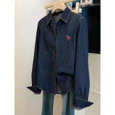 批发港风复古高级感气质翻领牛仔衬衫男女春秋叠穿宽松单排扣衬衣外套