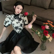 批发改良<b class='q'>旗袍</b>短袖连衣裙女装夏季<b class='q'>新款</b>中式拼接中长款裙子