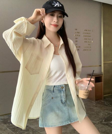 셔츠 맨위 디자인 센스 작은 대중 프랑스식 맨위 여자 봄 가을 얇은 코트 여름 새로운 자외선 차단 오픈 가디건 셔츠