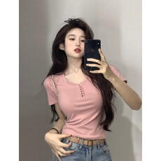 批发已出货 莫代尔面料 260克 纽扣设计感短袖<b class='q'>T</b><b class='q'>恤</b>