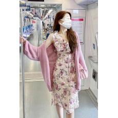 批发法式温柔玫瑰印花无袖背心连衣裙高级感复古方领气质收腰显瘦长<b class='q'>裙</b>