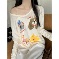 批发原版夏季新款卡通印花宽松长袖防晒罩衫慵懒休闲打底上衣韩单爆款