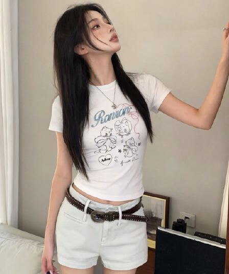 40 220 그램 빗질하다 92 면 8 암모니아 Lun 이후 패키지 칼라 몸매 가꾸기 슬림해 보이는 긍정적 인 어깨 반팔 티셔츠 여성