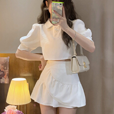 批发御姐轻熟风<b class='q'>套装</b>裙女夏高级感<b class='q'>小香</b>风时尚荷叶边a字短裙两件套洋气