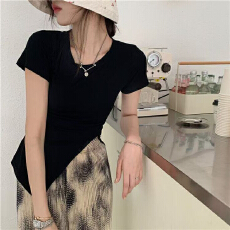 批发实拍 实价 40支纯棉210克92棉/8氨纶短袖T恤女纯色开叉