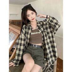 批发<b class='q'>格子</b><b class='q'>衬衫</b>上衣女2026年新款早秋法式气质宽松长袖<b class='q'>衬衣</b>薄外套