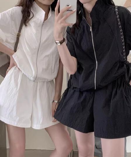 한 스포츠 슈트 연령 감소 캐주얼 여름 새로운 작은 키 패션 품격 반팔 자외선 차단 재킷 반바지