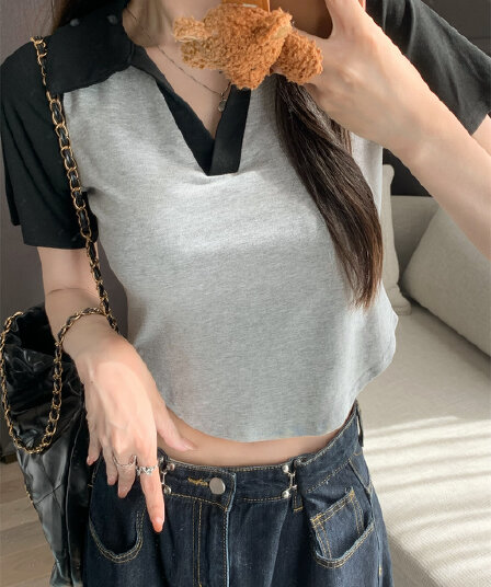 실사 정가 40 순면 210 그램 92 면 8 암모니아 Lun 반팔 티셔츠 여성 POLO 칼라