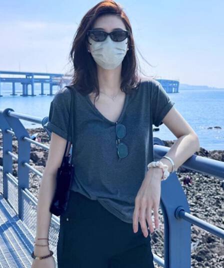 한 부서 레트로 회색 u 칼라 반팔 티셔츠 여성 2026 여름 고급 센스 슬림해 보이는 긍정적 인 어깨 동정 쇼트 스타일 맨위 얇은