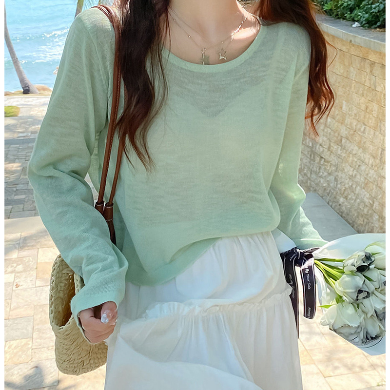 초박형 주간 실크 리브 빅 사이즈 여성 의류 2026 새로운 여름 얇은 스타일 자외선 차단 블라우스 긴팔 티셔츠 맨위