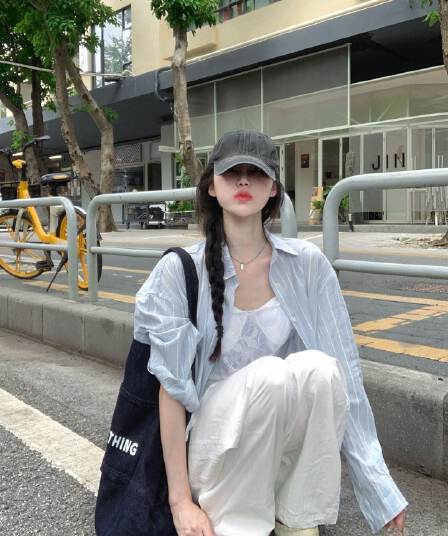 파란색 느긋한 바람 긴팔 여성 셔츠 봄 여름 루즈핏 vintage 자외선 차단 셔츠 고급 센스 아기 코끼리 자수