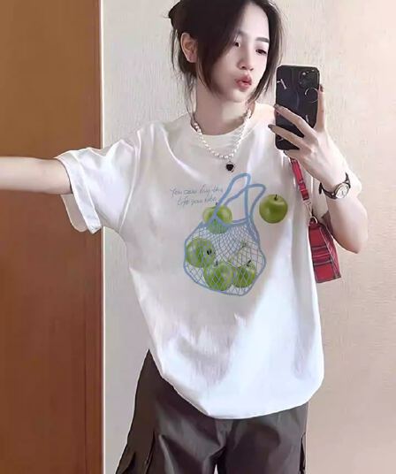 s ~까지 3xl 21 순면 210 그램 2026 년 봄 여름 드레스 반팔 티셔츠 여성 한국 스타일 프린트