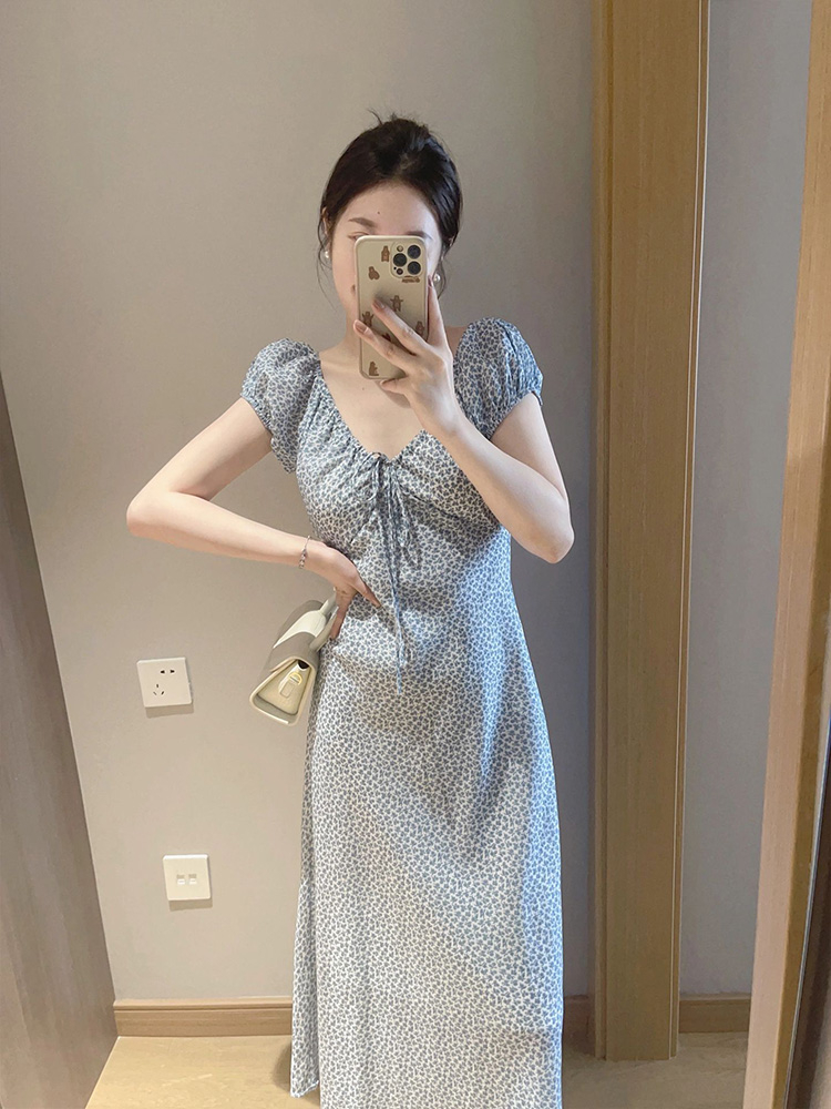 프랑스식 여성 드레스 여름 새로운 고급 센스 슈퍼 잘 생긴 캄파넬라 세과 바람 꽃무늬 요정 길다 치마 허리 수축 슬림해 보이는