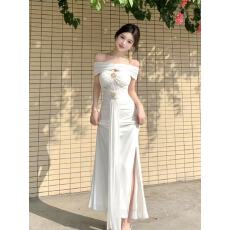 批发一字肩<b class='q'>连衣裙</b>女高级感礼服裙性感纯欲风收腰<b class='q'>包臀</b>度假鱼尾长裙