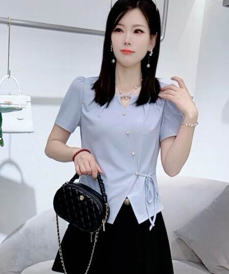 40 92 면 반팔 티셔츠 여성 여름 새로운 불규칙 연령 감소 디스플레이 얇은 다용도 외국 가스 맨위 빅 사이즈