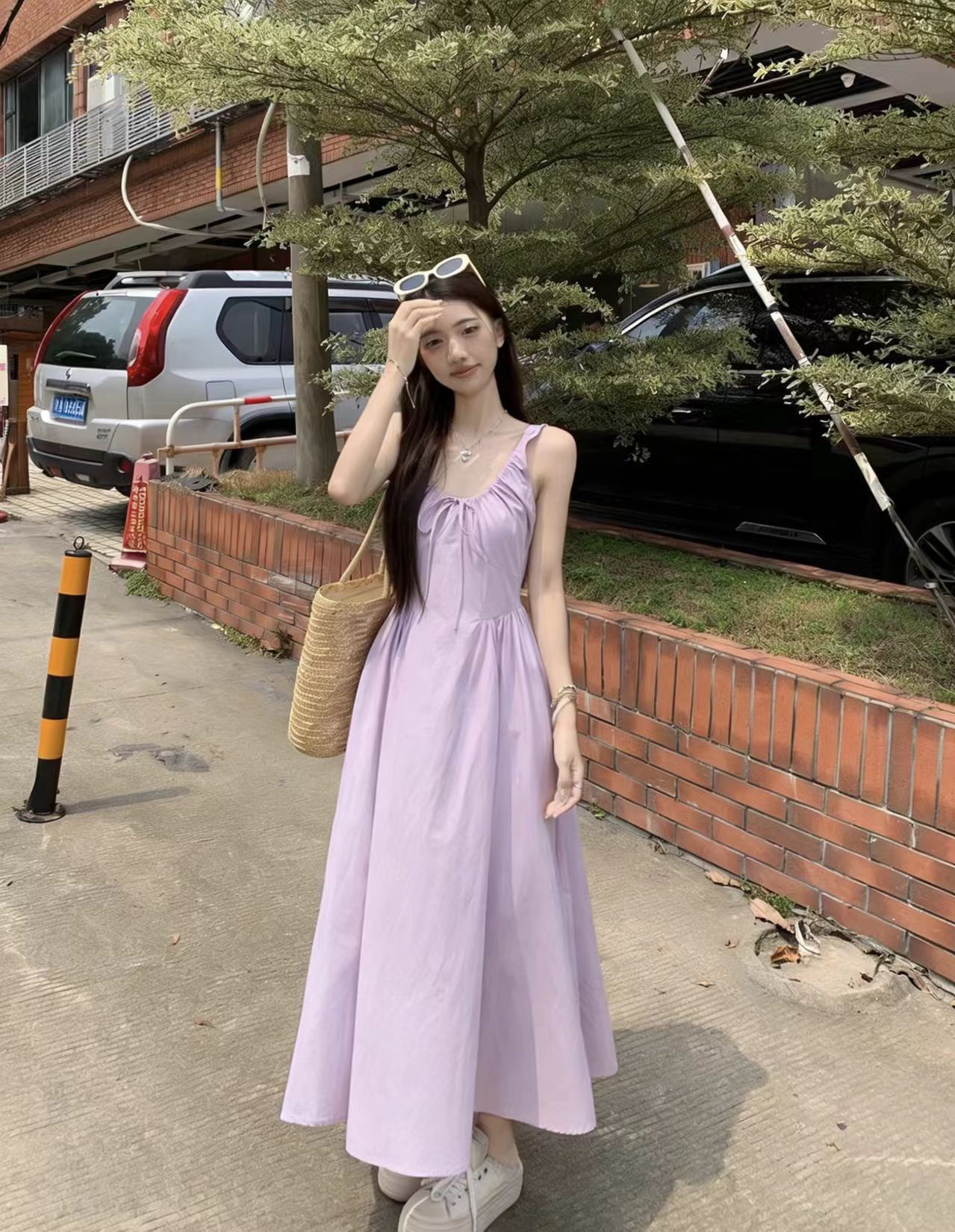 프랑스식 품격 요정 드레스 부드러운 바람 슬립 드레스 여름 A라인 스커트 고급 센스 신선함 향기로운 芋 보라색 여성 의류