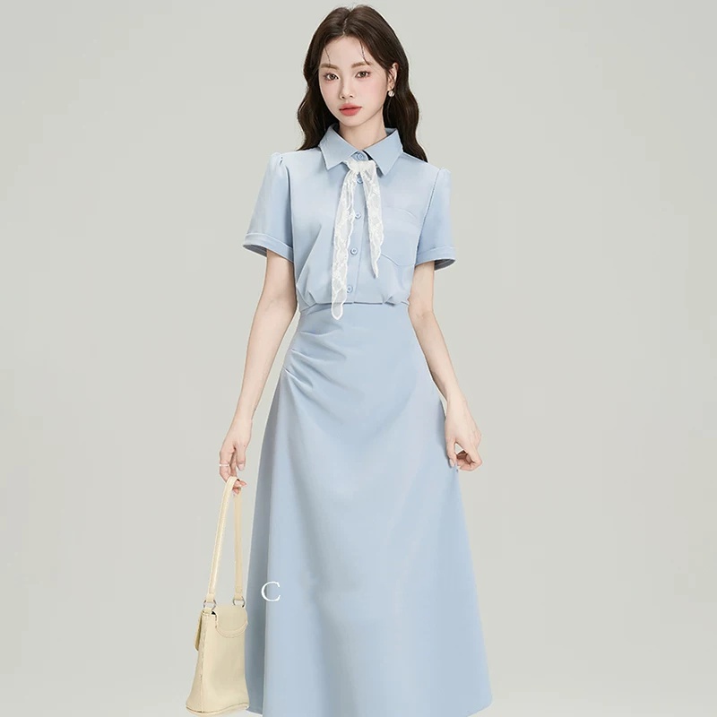 프랑스식 POLO 칼라 꼬집기 허리 슬림해 보이는 드레스 여름 새로운 교 자본금 면접 출퇴근 품격 셔츠 드레스