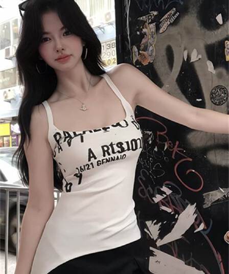 아메리칸 ins 트렌디 알파벳 프린트 불규칙 캐미솔 여름 핫걸 디스플레이 몸 맨위