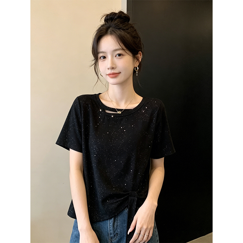사람들 면 와 사고 방식 뿌리다 골드 빅 사이즈 회색 반팔 티셔츠 여성 여름 2026 새로운 슬림해 보이는 맨위