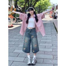 批发复古腊肠狗刺绣牛仔七分裤裤子<b class='q'>女款</b>2026春季新款宽松阔腿直筒短裤